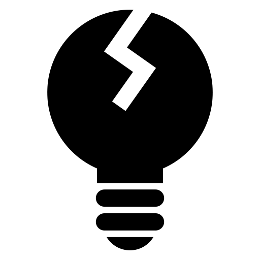 割れた電球のピクトグラム、アイコン、イラストの無料（フリー）素材（SVG/JPG/PNG）
