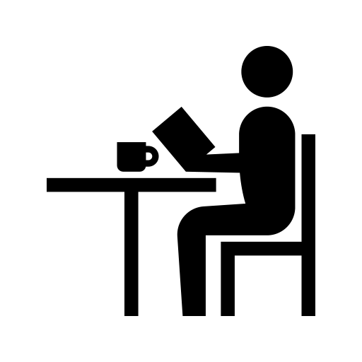 カフェで本を読んでいる人のピクトグラム、アイコン、イラストの無料（フリー）素材（SVG/JPG/PNG）
