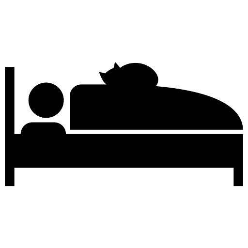 猫と一緒にベッドで眠る人のピクトグラム、アイコン、イラストの無料（フリー）素材（SVG/JPG/PNG）