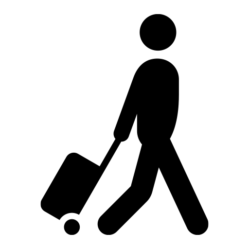 スーツケースを持って歩いている人のピクトグラム、アイコン、イラストの無料（フリー）素材（SVG/JPG/PNG）